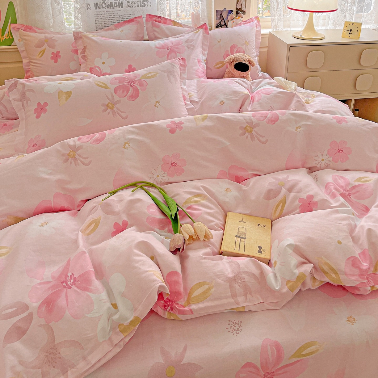 91家纺网 家纺一手货源 找家纺 文黛家居 2025新款全棉喷气印花全棉纯棉印花系列四件套 花间舞