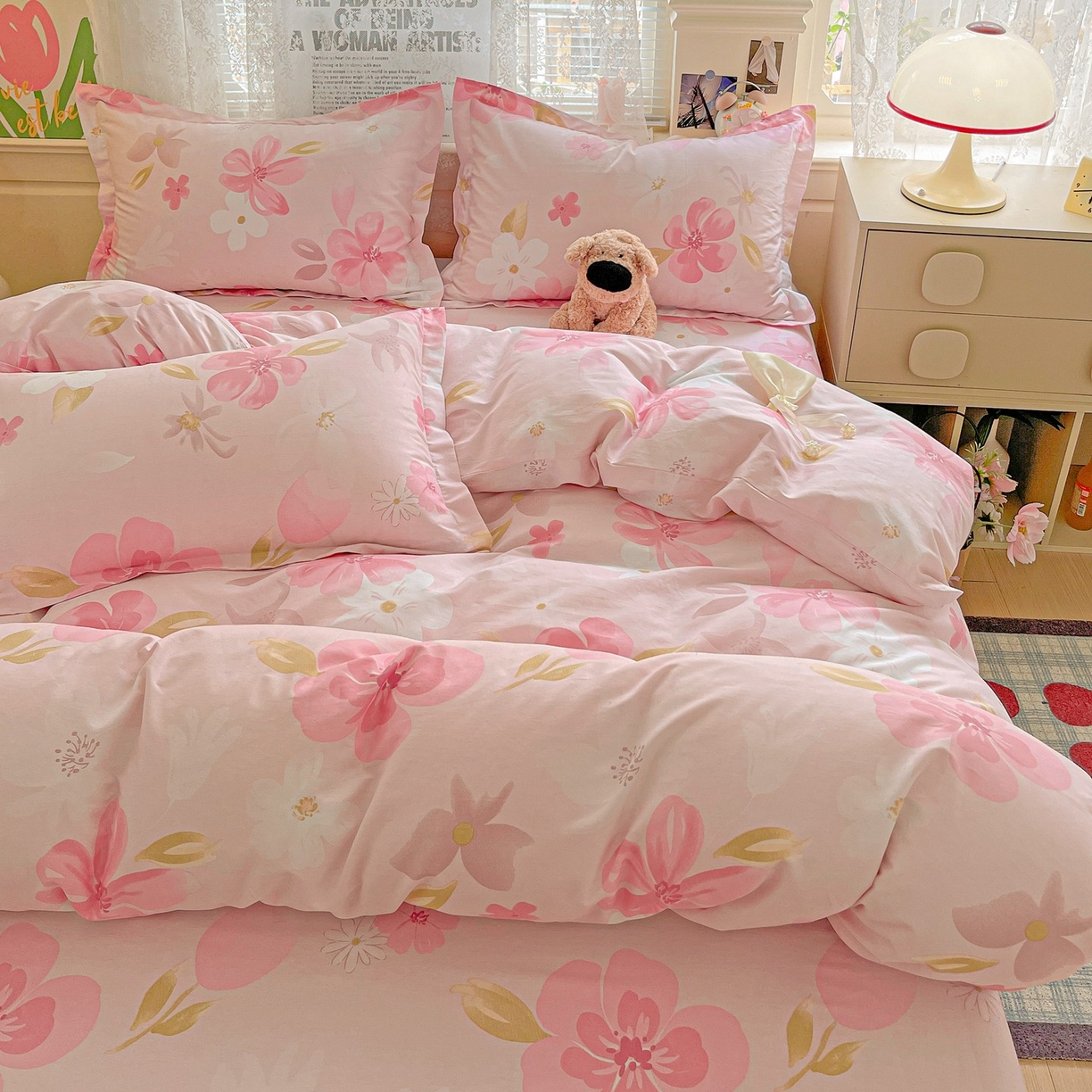 91家纺网 家纺一手货源 找家纺 文黛家居 2025新款全棉喷气印花全棉纯棉印花系列四件套 花间舞