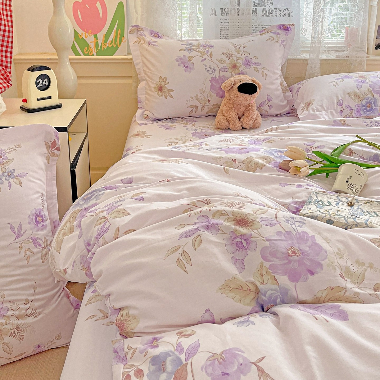 91家纺网 家纺一手货源 找家纺 文黛家居 2025新款全棉喷气印花全棉纯棉印花系列四件套 花媚柔情