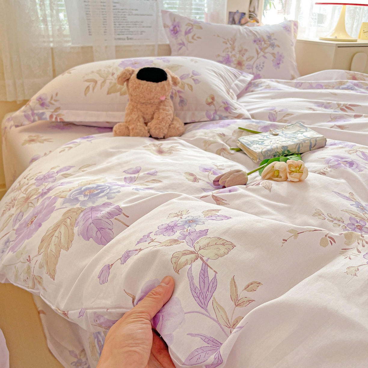 91家纺网 家纺一手货源 找家纺 文黛家居 2025新款全棉喷气印花全棉纯棉印花系列四件套 花媚柔情