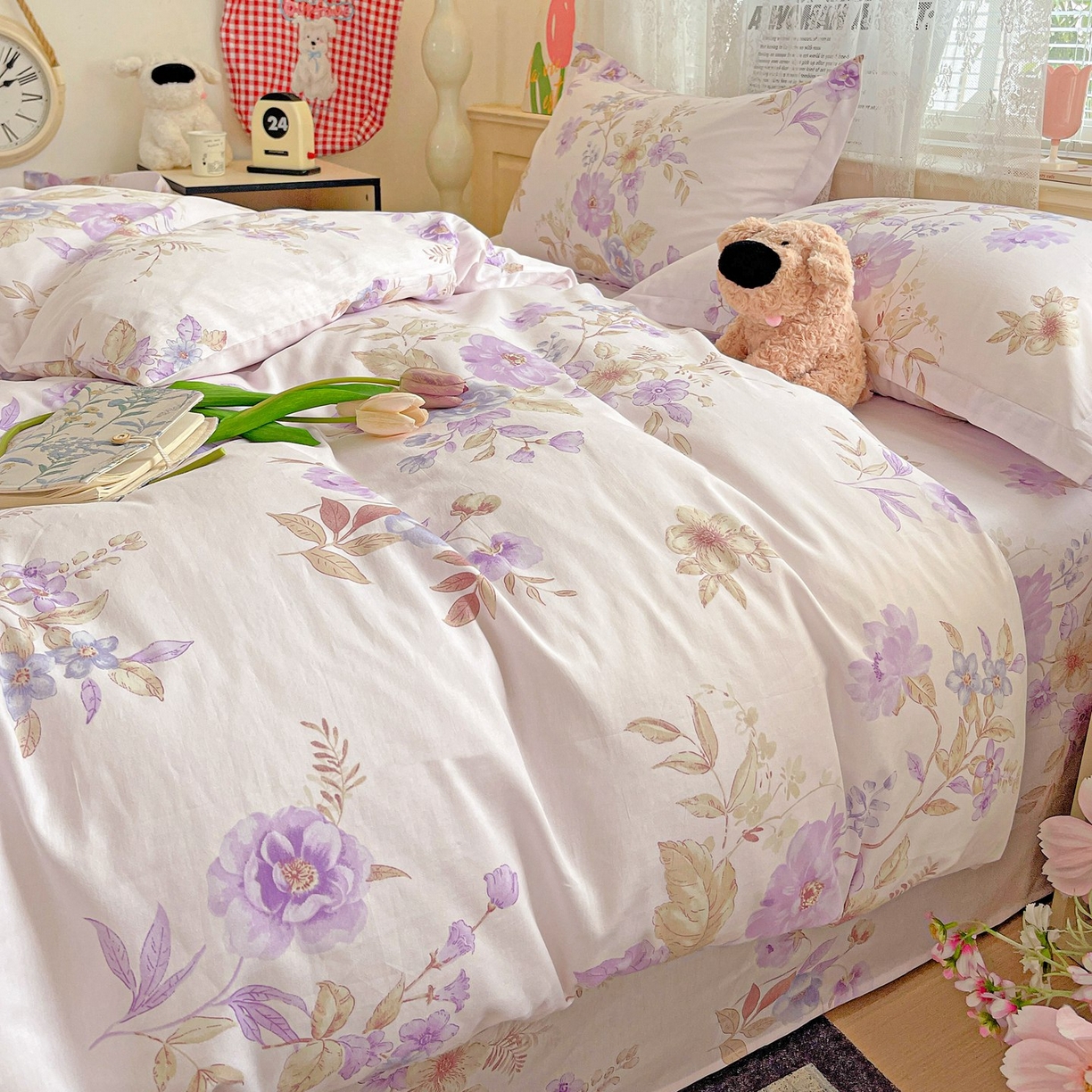 91家纺网 家纺一手货源 找家纺 文黛家居 2025新款全棉喷气印花全棉纯棉印花系列四件套 花媚柔情