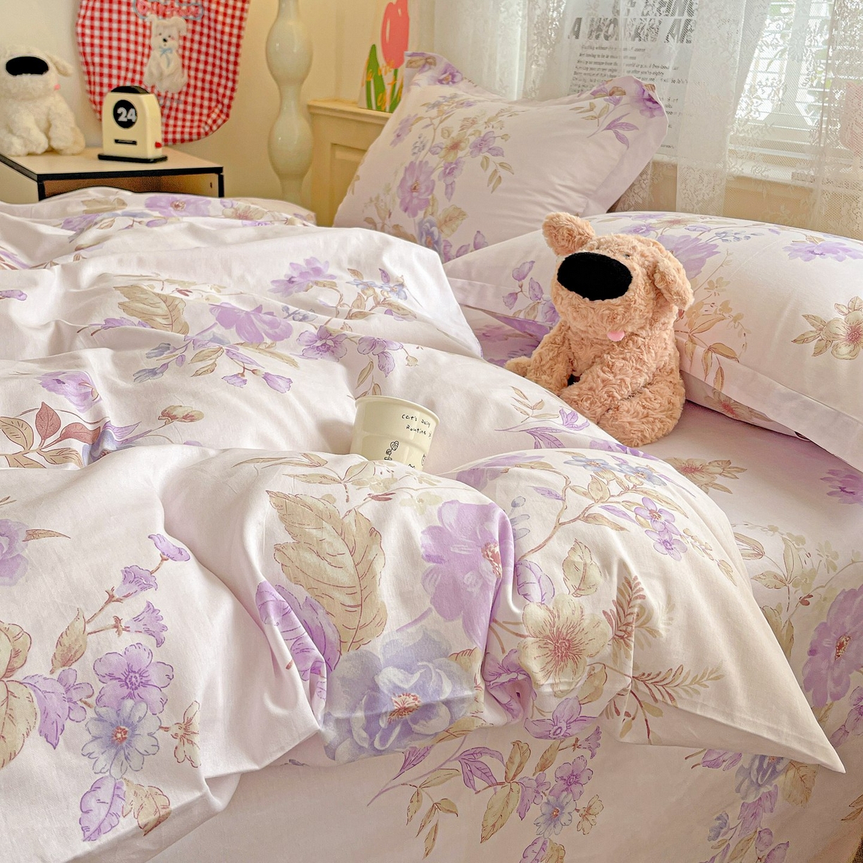 91家纺网 家纺一手货源 找家纺 文黛家居 2025新款全棉喷气印花全棉纯棉印花系列四件套 花媚柔情