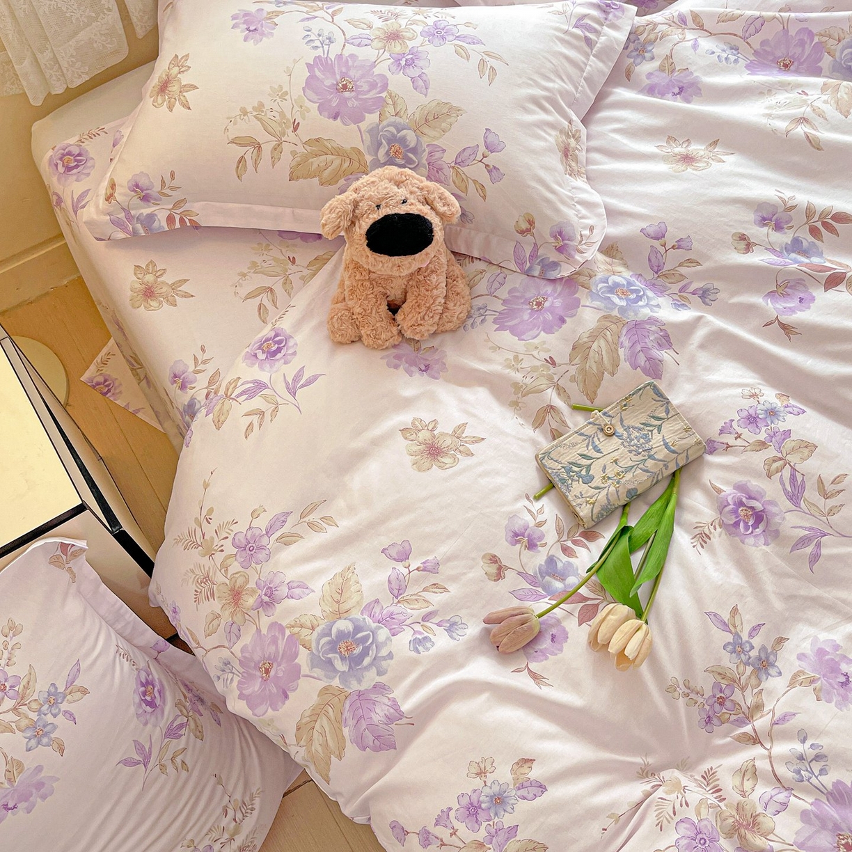 91家纺网 家纺一手货源 找家纺 文黛家居 2025新款全棉喷气印花全棉纯棉印花系列四件套 花媚柔情