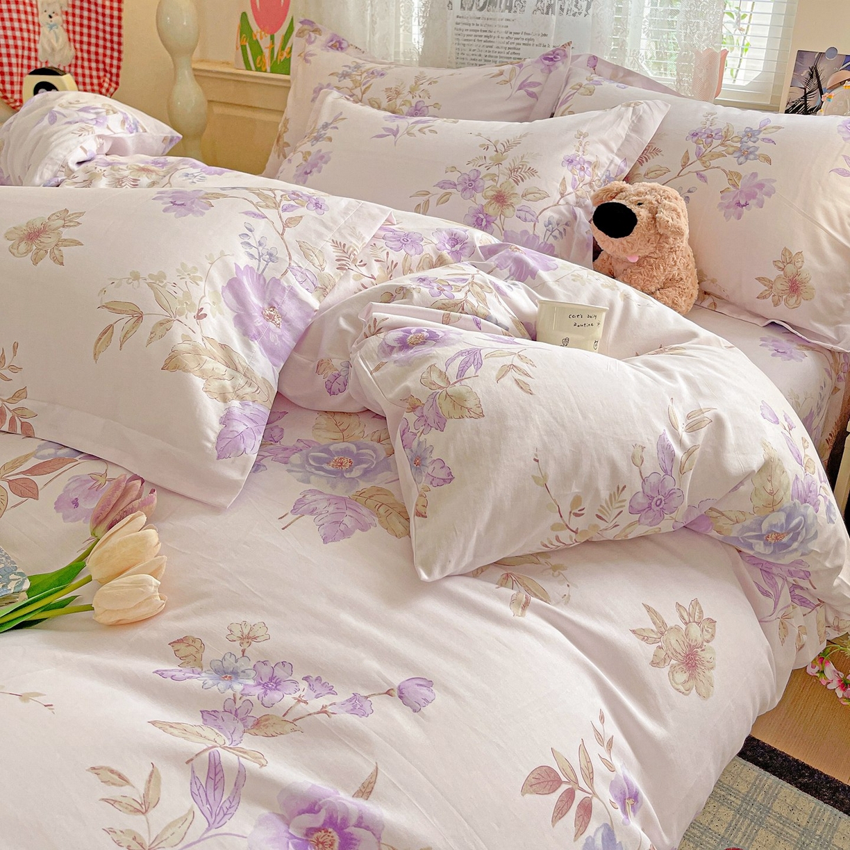 91家纺网 家纺一手货源 找家纺 文黛家居 2025新款全棉喷气印花全棉纯棉印花系列四件套 花媚柔情