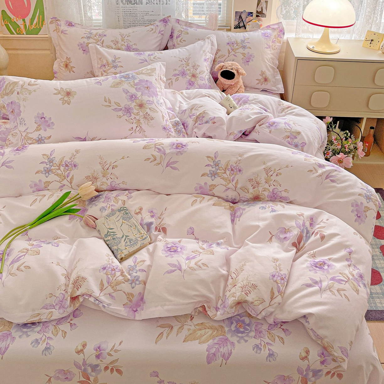 91家纺网 家纺一手货源 找家纺 文黛家居 2025新款全棉喷气印花全棉纯棉印花系列四件套 花媚柔情