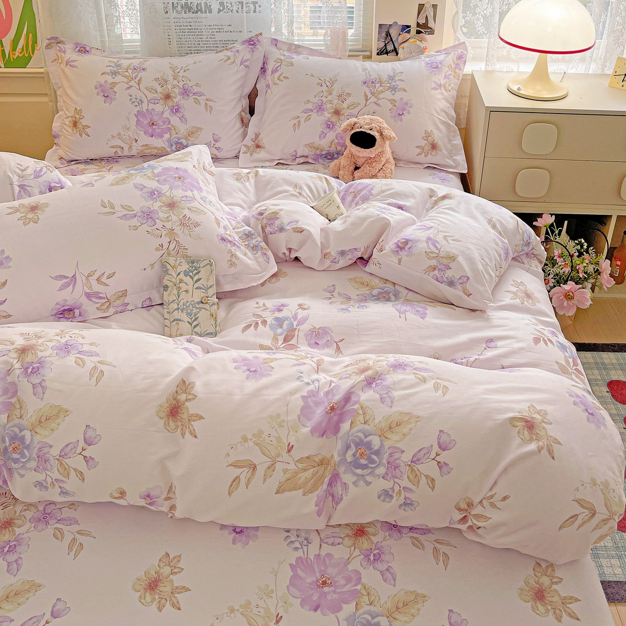 91家纺网 家纺一手货源 找家纺 文黛家居 2025新款全棉喷气印花全棉纯棉印花系列四件套 花媚柔情