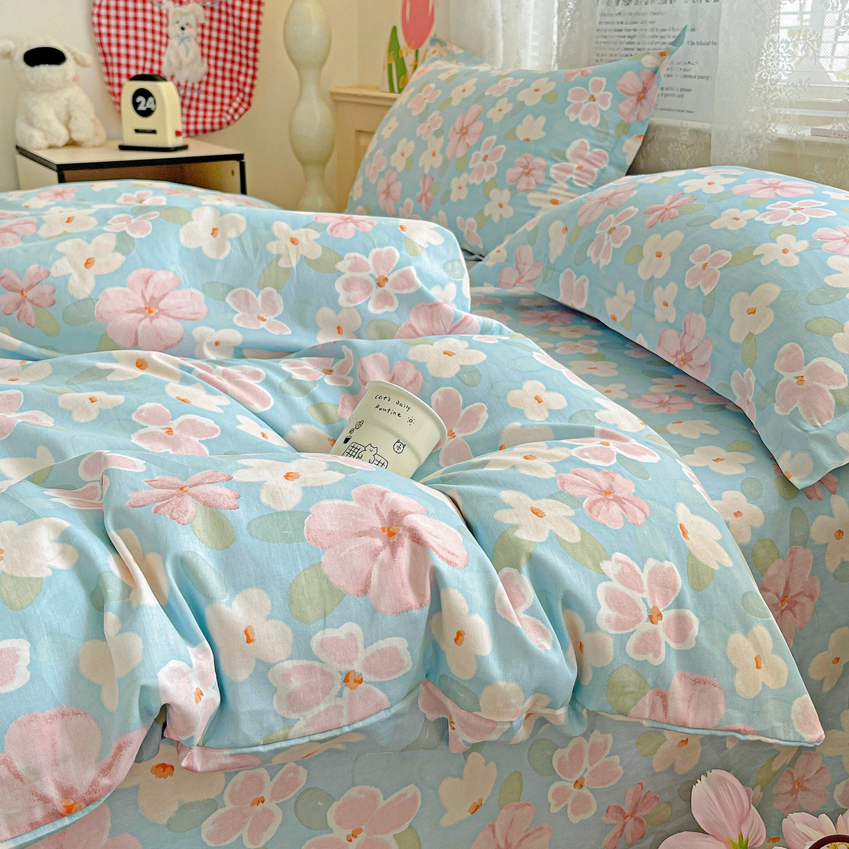 91家纺网 家纺一手货源 找家纺 文黛家居 2025新款全棉喷气印花全棉纯棉印花系列四件套 花香四溢