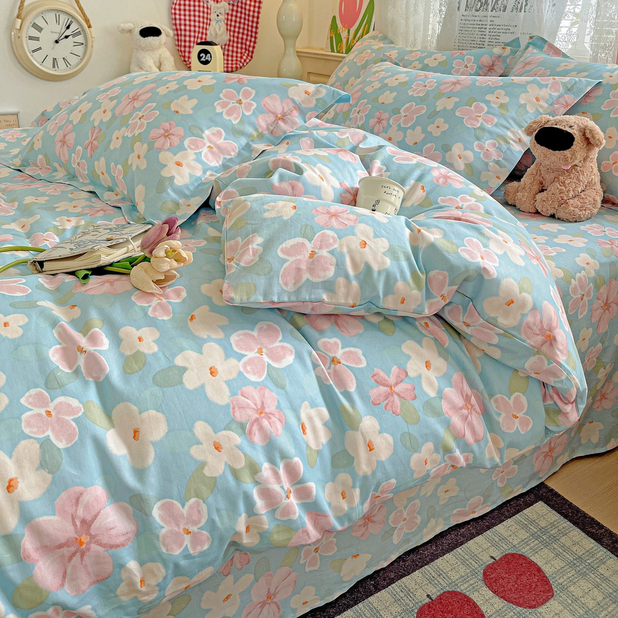 91家纺网 家纺一手货源 找家纺 文黛家居 2025新款全棉喷气印花全棉纯棉印花系列四件套 花香四溢