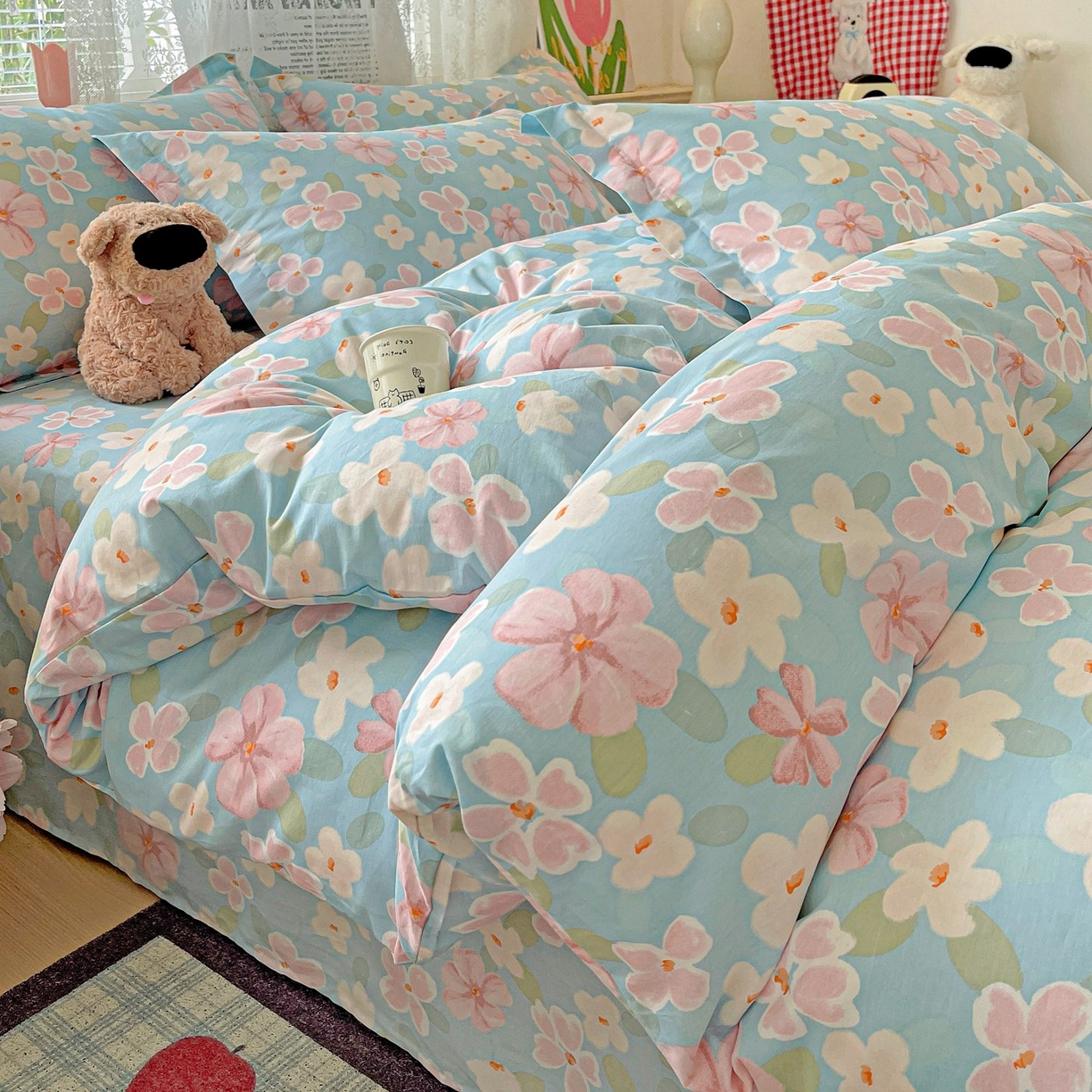 91家纺网 家纺一手货源 找家纺 文黛家居 2025新款全棉喷气印花全棉纯棉印花系列四件套 花香四溢