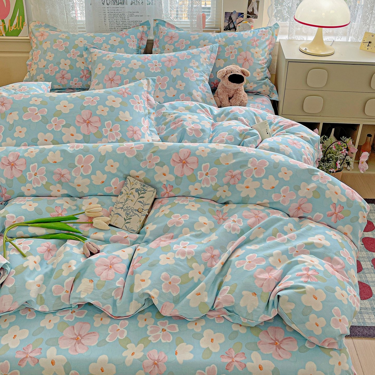 91家纺网 家纺一手货源 找家纺 文黛家居 2025新款全棉喷气印花全棉纯棉印花系列四件套 花香四溢