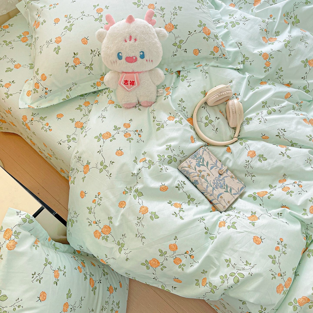 91家纺网 家纺一手货源 找家纺 文黛家居 2025新款全棉喷气印花全棉纯棉印花系列四件套 花想容