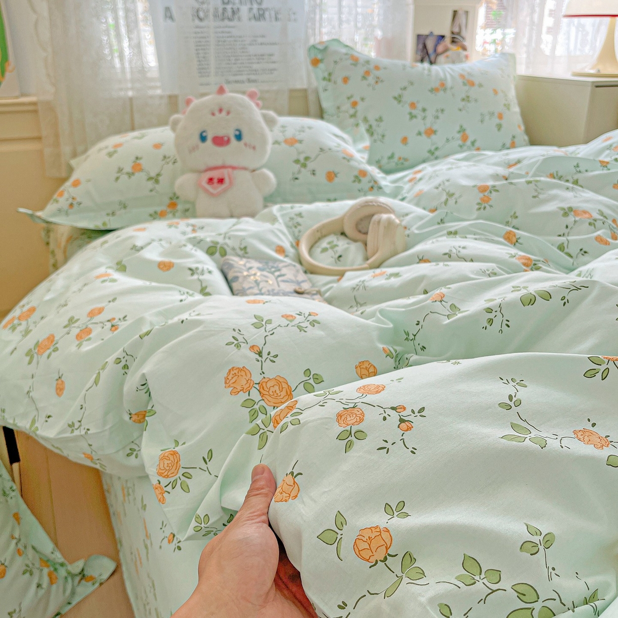 91家纺网 家纺一手货源 找家纺 文黛家居 2025新款全棉喷气印花全棉纯棉印花系列四件套 花想容