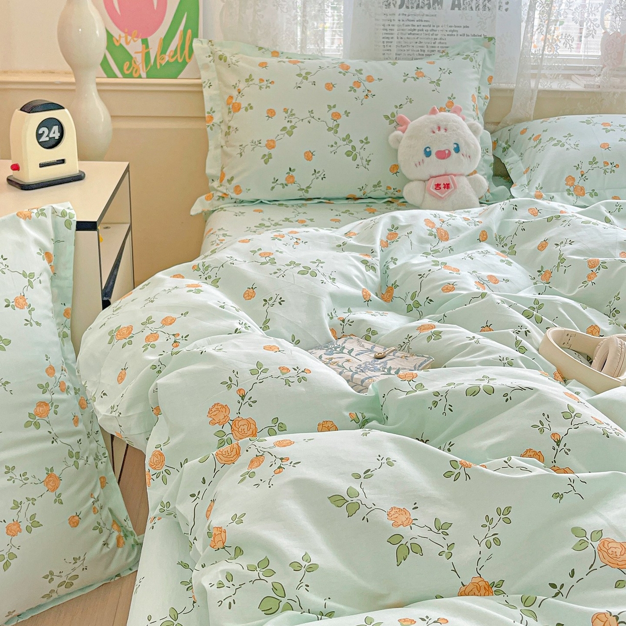 91家纺网 家纺一手货源 找家纺 文黛家居 2025新款全棉喷气印花全棉纯棉印花系列四件套 花想容