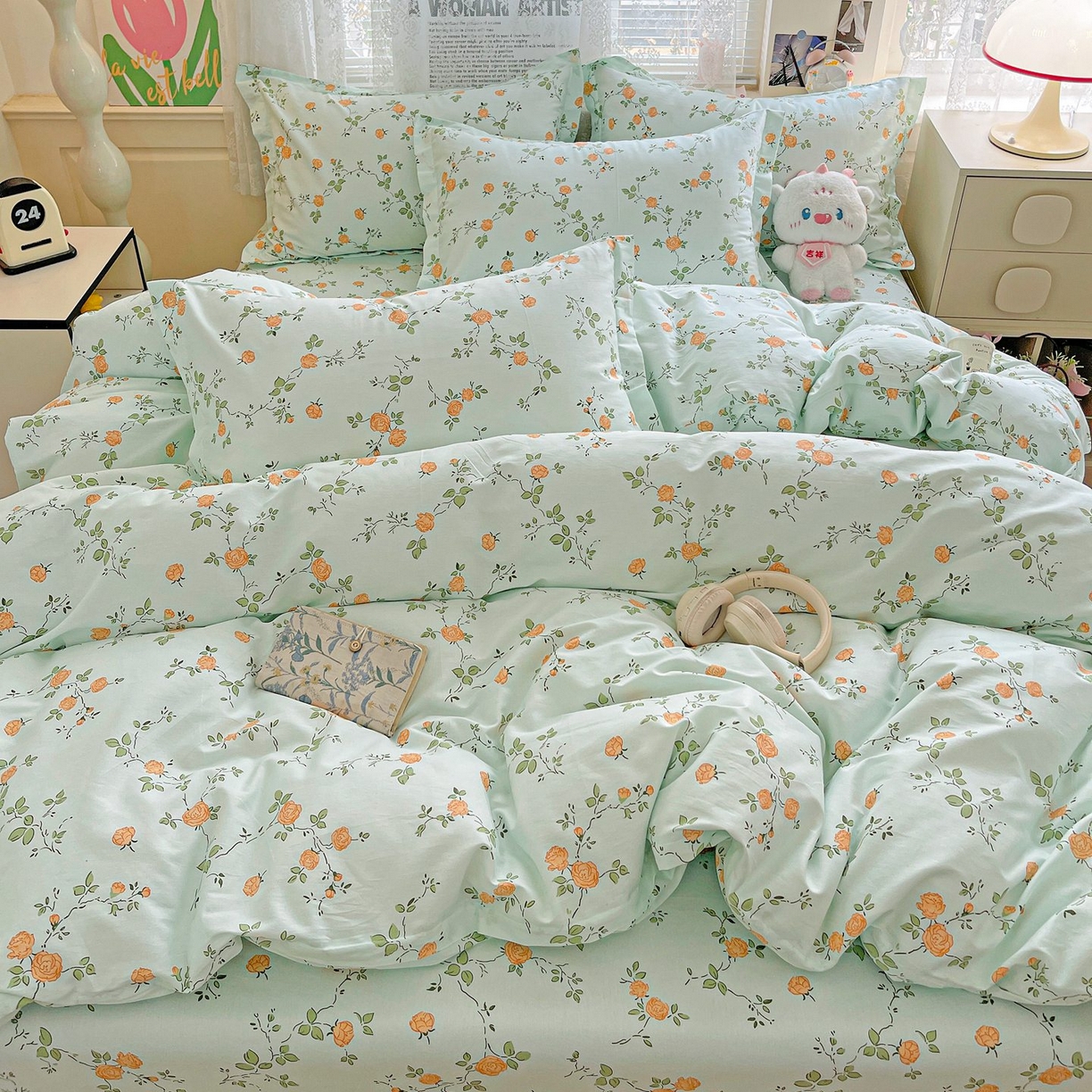 91家纺网 家纺一手货源 找家纺 文黛家居 2025新款全棉喷气印花全棉纯棉印花系列四件套 花想容