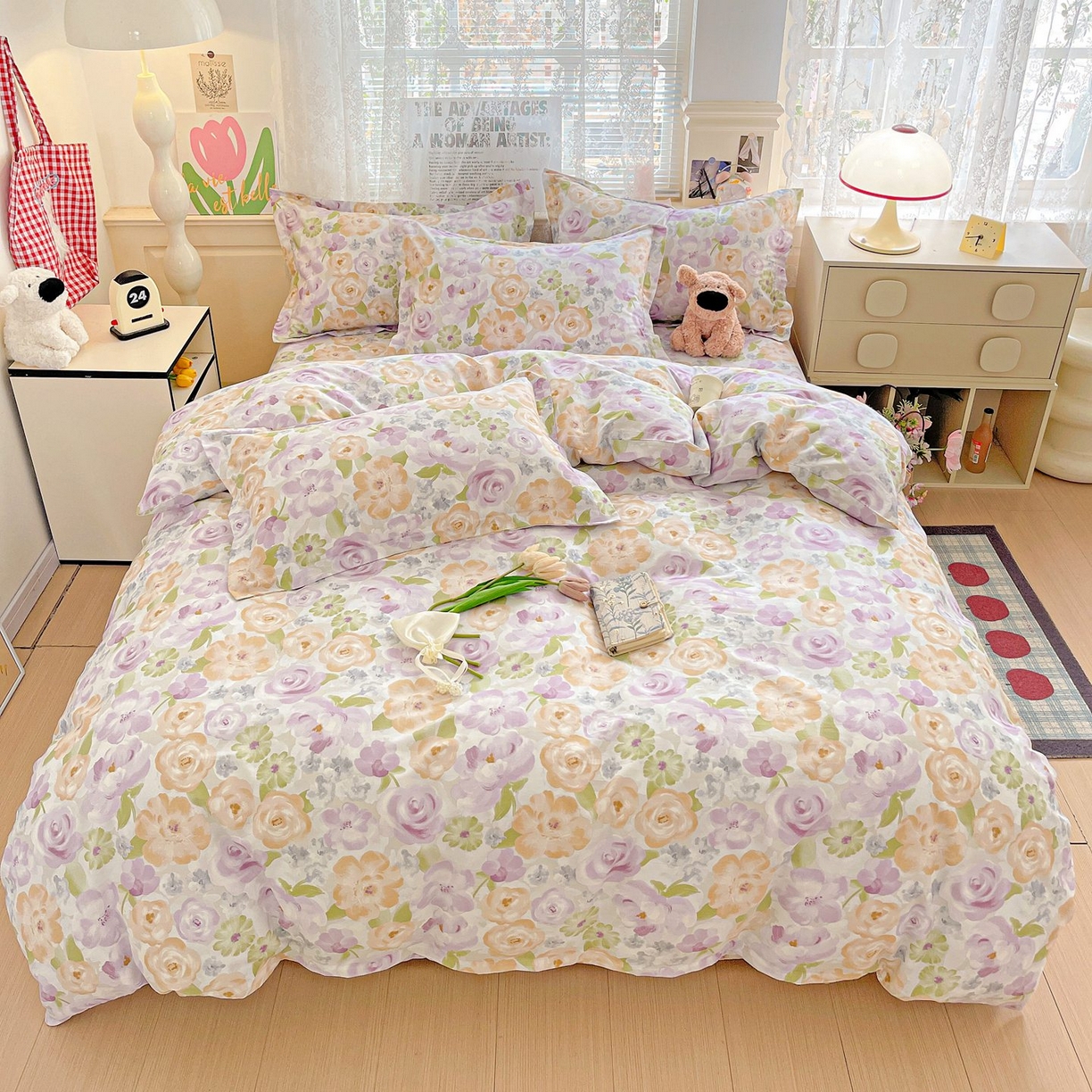 91家纺网 家纺一手货源 找家纺 文黛家居 2025新款全棉喷气印花全棉纯棉印花系列四件套 佳人有约