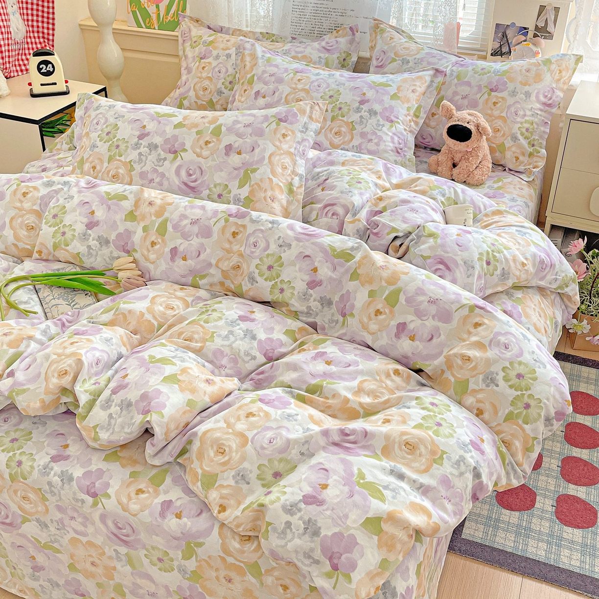 91家纺网 家纺一手货源 找家纺 文黛家居 2025新款全棉喷气印花全棉纯棉印花系列四件套 佳人有约