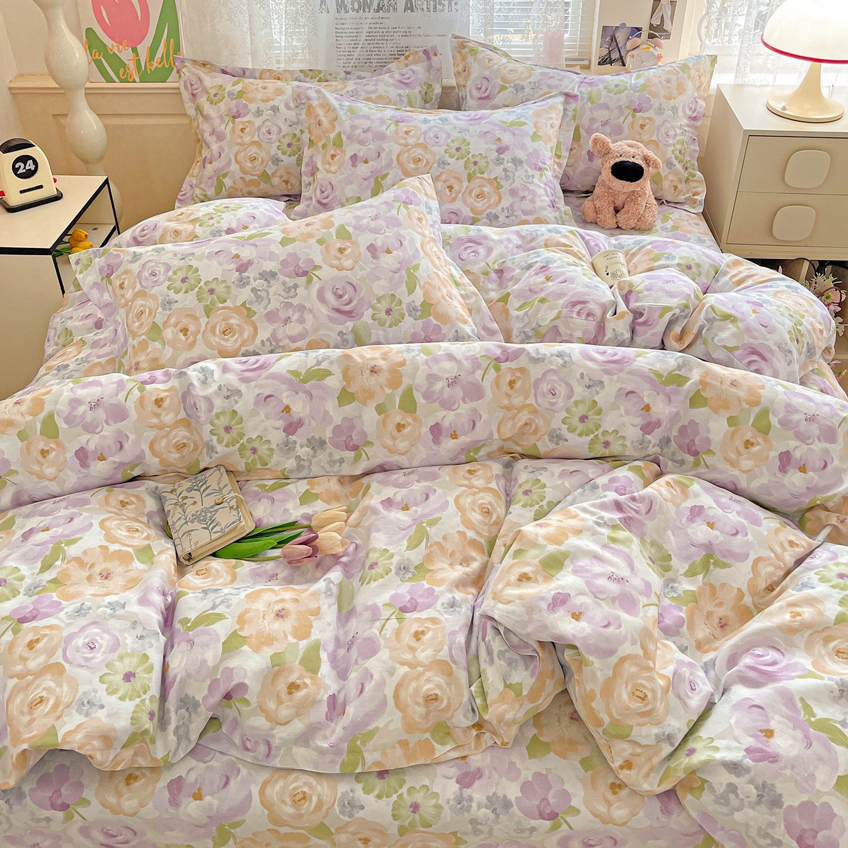 91家纺网 家纺一手货源 找家纺 文黛家居 2025新款全棉喷气印花全棉纯棉印花系列四件套 佳人有约