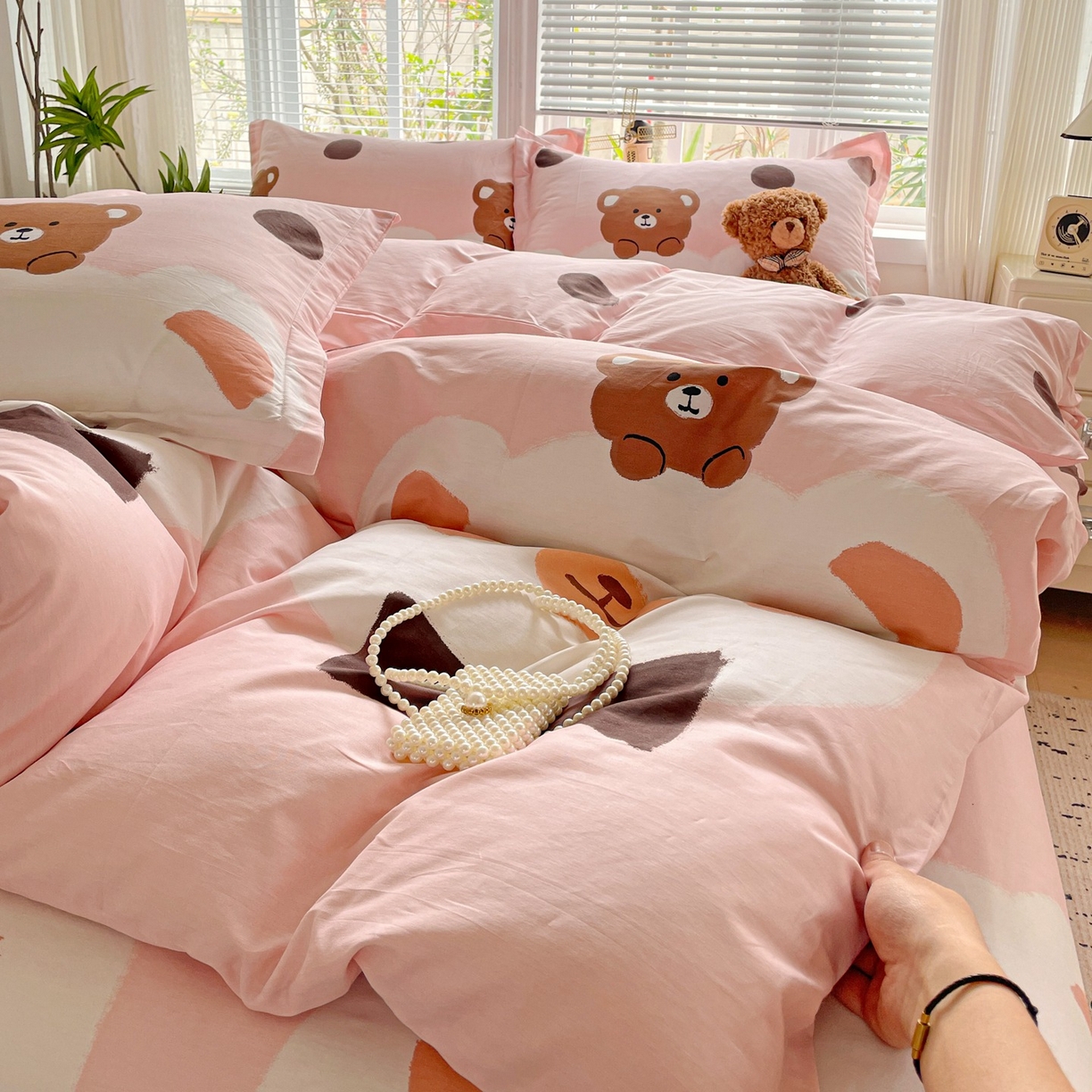 91家纺网 家纺一手货源 找家纺 文黛家居 2025新款全棉喷气印花全棉纯棉印花系列单品被套被套单件单被套 熊熊乐园-粉