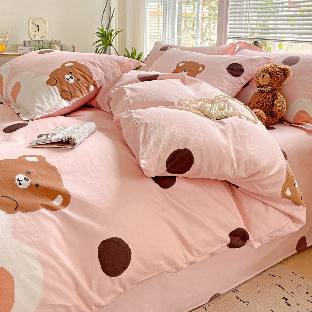 91家纺网 家纺一手货源 找家纺 文黛家居 2025新款全棉喷气印花全棉纯棉印花系列单品被套被套单件单被套 熊熊乐园-粉