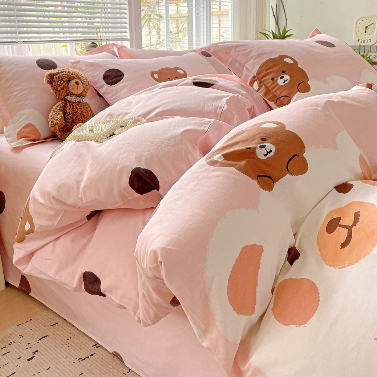 91家纺网 家纺一手货源 找家纺 文黛家居 2025新款全棉喷气印花全棉纯棉印花系列单品被套被套单件单被套 熊熊乐园-粉