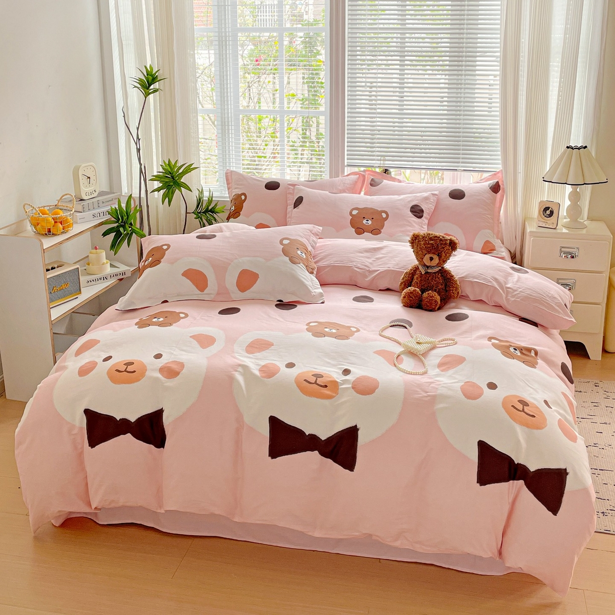 91家纺网 家纺一手货源 找家纺 文黛家居 2025新款全棉喷气印花全棉纯棉印花系列单品被套被套单件单被套 熊熊乐园-粉