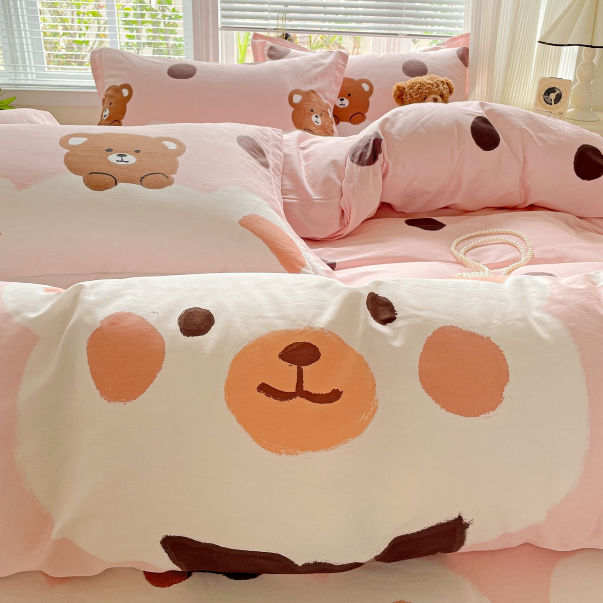 91家纺网 家纺一手货源 找家纺 文黛家居 2025新款全棉喷气印花全棉纯棉印花系列单品被套被套单件单被套 熊熊乐园-粉