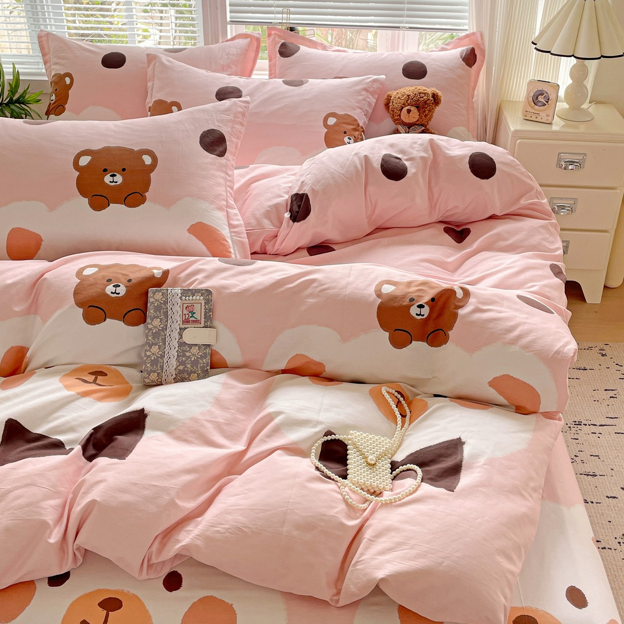 91家纺网 家纺一手货源 找家纺 文黛家居 2025新款全棉喷气印花全棉纯棉印花系列单品被套被套单件单被套 熊熊乐园-粉