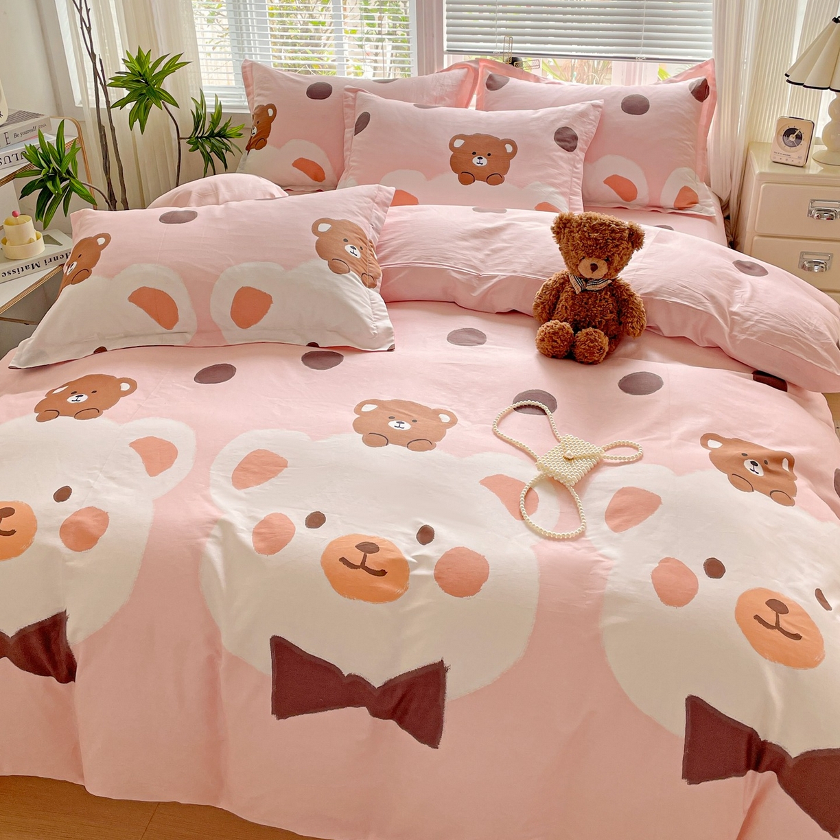 91家纺网 家纺一手货源 找家纺 文黛家居 2025新款全棉喷气印花全棉纯棉印花系列单品被套被套单件单被套 熊熊乐园-粉