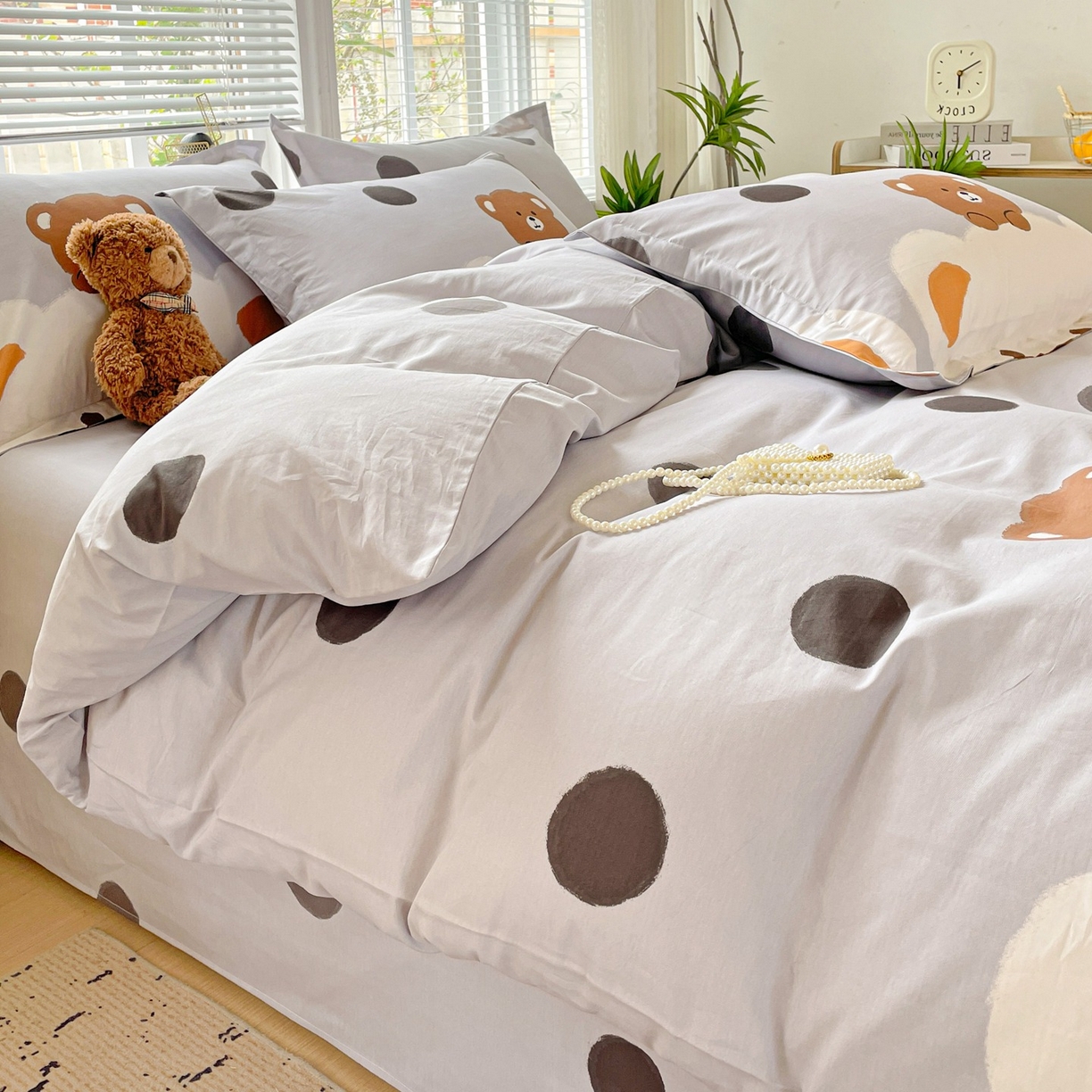 91家纺网 家纺一手货源 找家纺 文黛家居 2025新款全棉喷气印花全棉纯棉印花系列单品被套被套单件单被套 熊熊乐园-灰