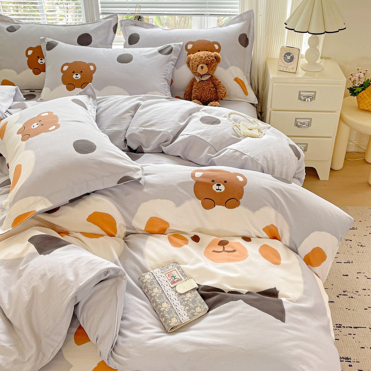 91家纺网 家纺一手货源 找家纺 文黛家居 2025新款全棉喷气印花全棉纯棉印花系列单品被套被套单件单被套 熊熊乐园-灰