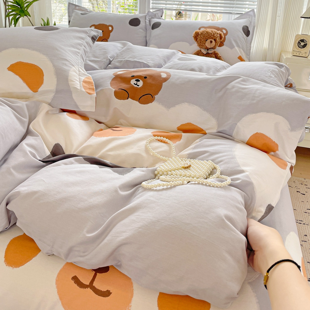 91家纺网 家纺一手货源 找家纺 文黛家居 2025新款全棉喷气印花全棉纯棉印花系列单品被套被套单件单被套 熊熊乐园-灰