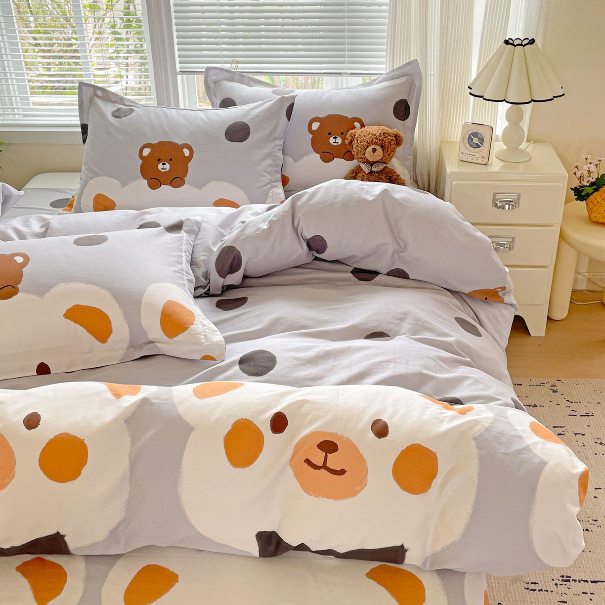 91家纺网 家纺一手货源 找家纺 文黛家居 2025新款全棉喷气印花全棉纯棉印花系列单品被套被套单件单被套 熊熊乐园-灰