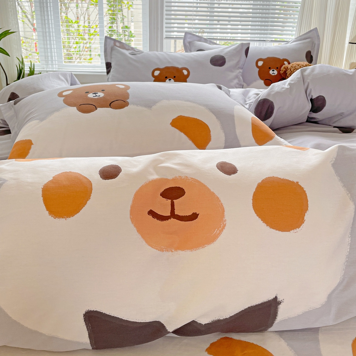 91家纺网 家纺一手货源 找家纺 文黛家居 2025新款全棉喷气印花全棉纯棉印花系列单品被套被套单件单被套 熊熊乐园-灰