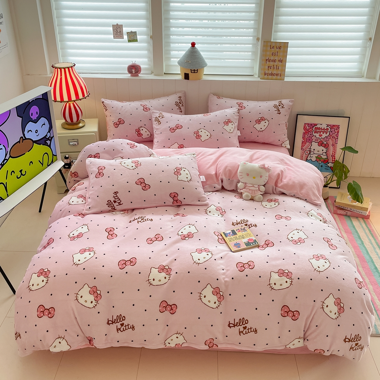 （总）桃子家居 2025新款A类正版三丽鸥授权卡通加厚高克重牛奶绒系列四件套