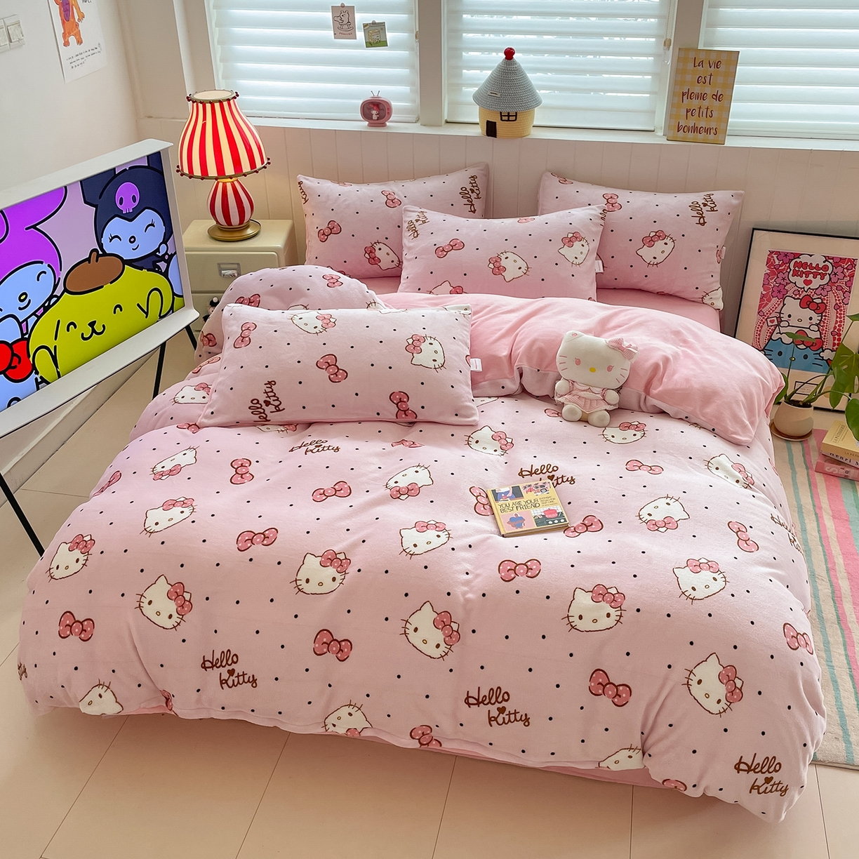 91家纺网 家纺一手货源 找家纺 （总）桃子家居 2025新款A类正版三丽鸥授权卡通加厚高克重牛奶绒系列四件套