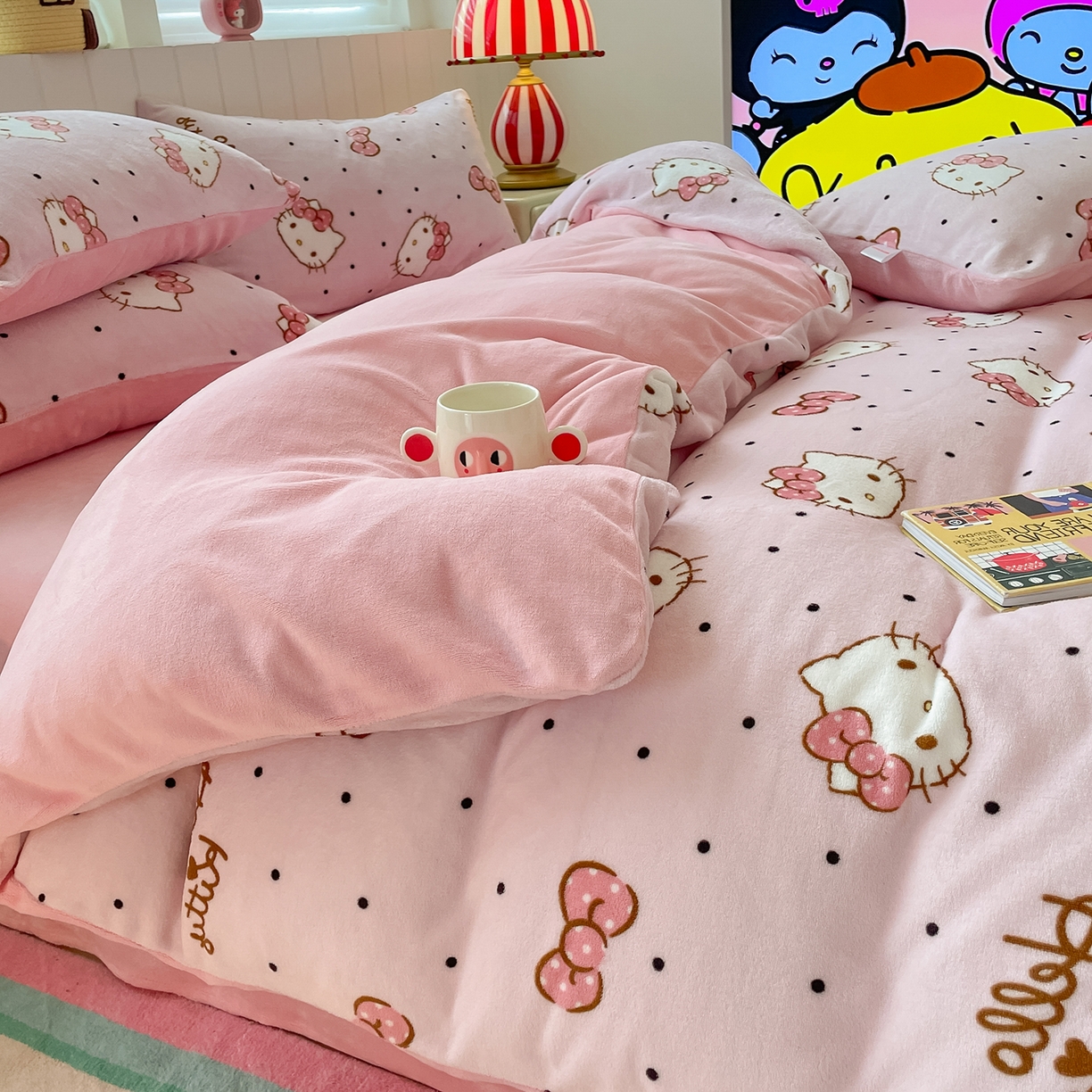 91家纺网 家纺一手货源 找家纺 （总）桃子家居 2025新款A类正版三丽鸥授权卡通加厚高克重牛奶绒系列四件套