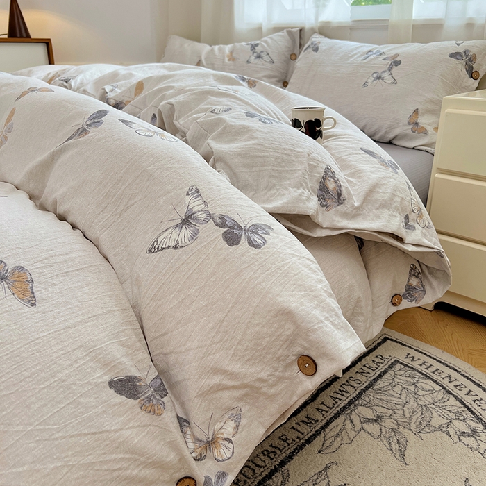 91家纺网 家纺一手货源 找家纺 （总）优佳优品 2025秋冬新款A类高克重亚麻复古侘季风复麻系列四件套