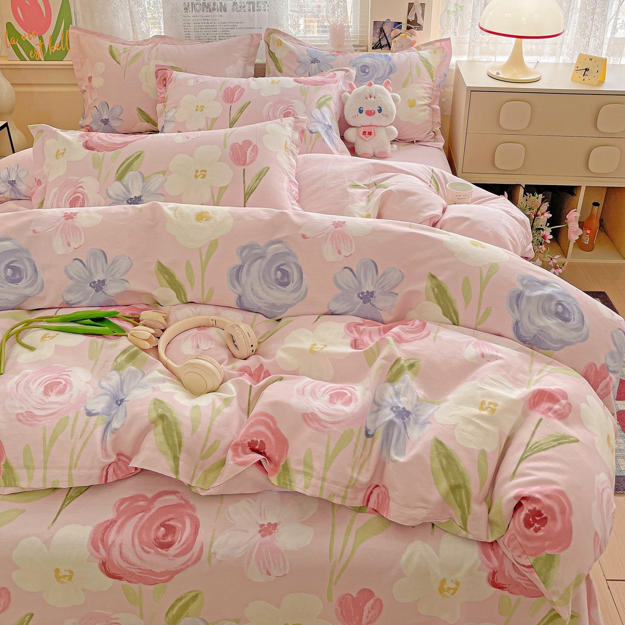 91家纺网 家纺一手货源 找家纺 文黛家居 2025新款全棉喷气印花全棉纯棉印花系列单品被套被套单件单被套 珍妮花园