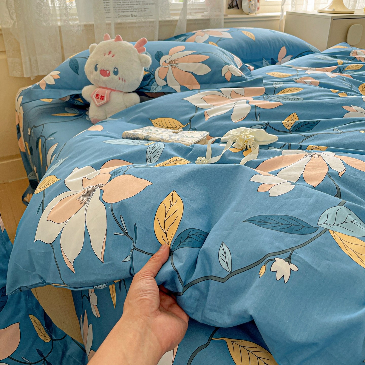 91家纺网 家纺一手货源 找家纺 文黛家居 2025新款全棉喷气印花全棉纯棉印花系列四件套 流莹