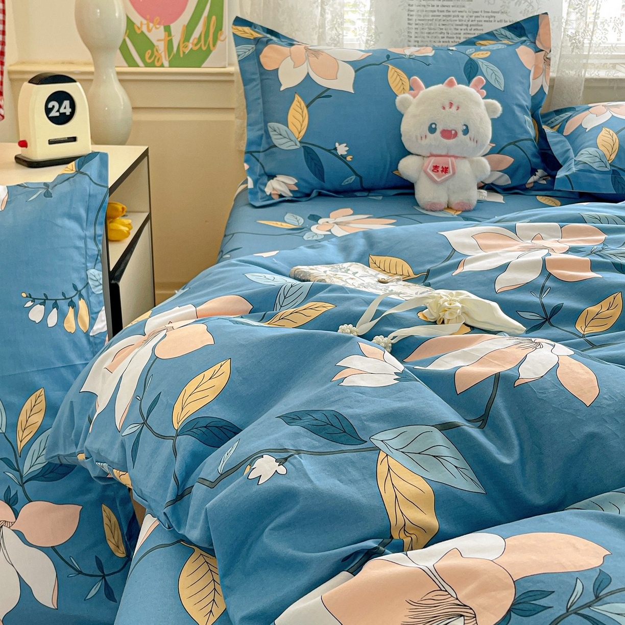 91家纺网 家纺一手货源 找家纺 文黛家居 2025新款全棉喷气印花全棉纯棉印花系列四件套 流莹