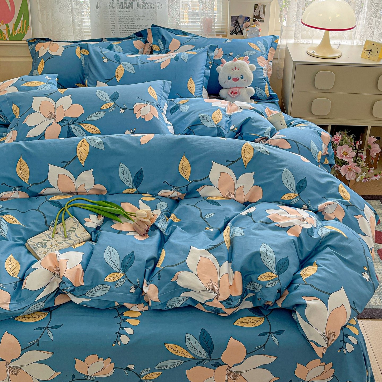 91家纺网 家纺一手货源 找家纺 文黛家居 2025新款全棉喷气印花全棉纯棉印花系列四件套 流莹