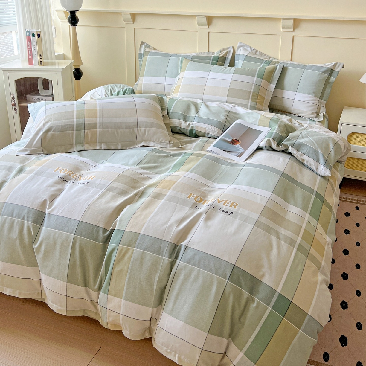 91家纺网 家纺一手货源 找家纺 文黛家居 2025新款全棉喷气印花全棉纯棉印花系列四件套 素格