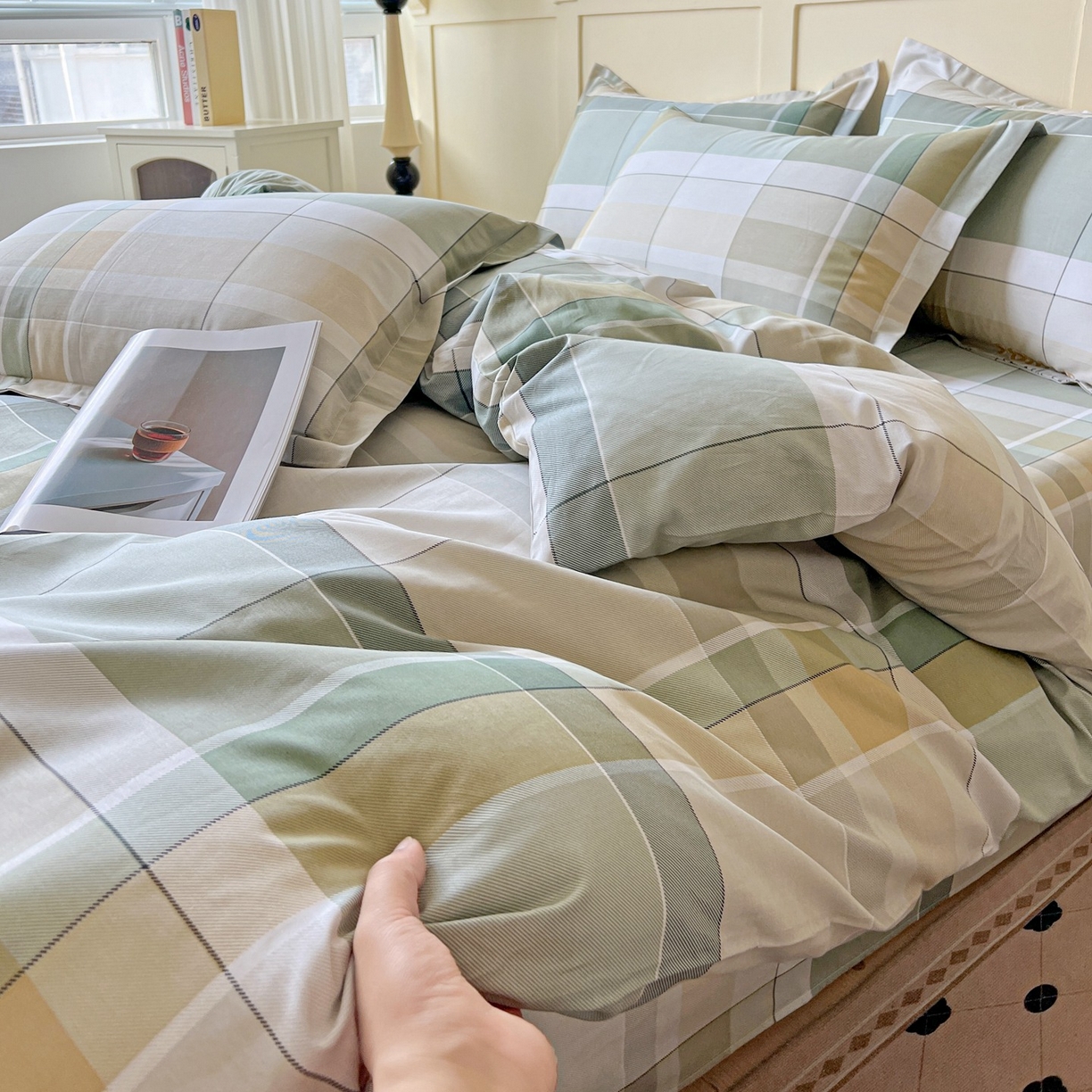 91家纺网 家纺一手货源 找家纺 文黛家居 2025新款全棉喷气印花全棉纯棉印花系列四件套 素格