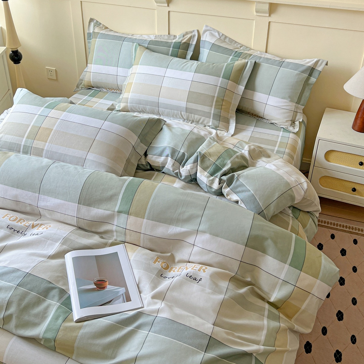 91家纺网 家纺一手货源 找家纺 文黛家居 2025新款全棉喷气印花全棉纯棉印花系列四件套 素格