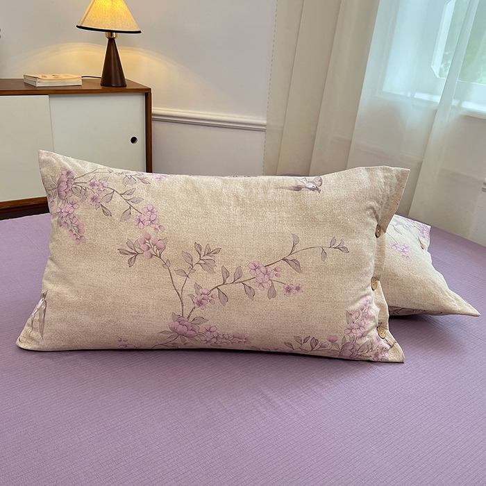 91家纺网 家纺一手货源 找家纺 优佳优品 2025秋冬新款A类高克重亚麻复古侘季风复麻系列四件套 粉花眠语