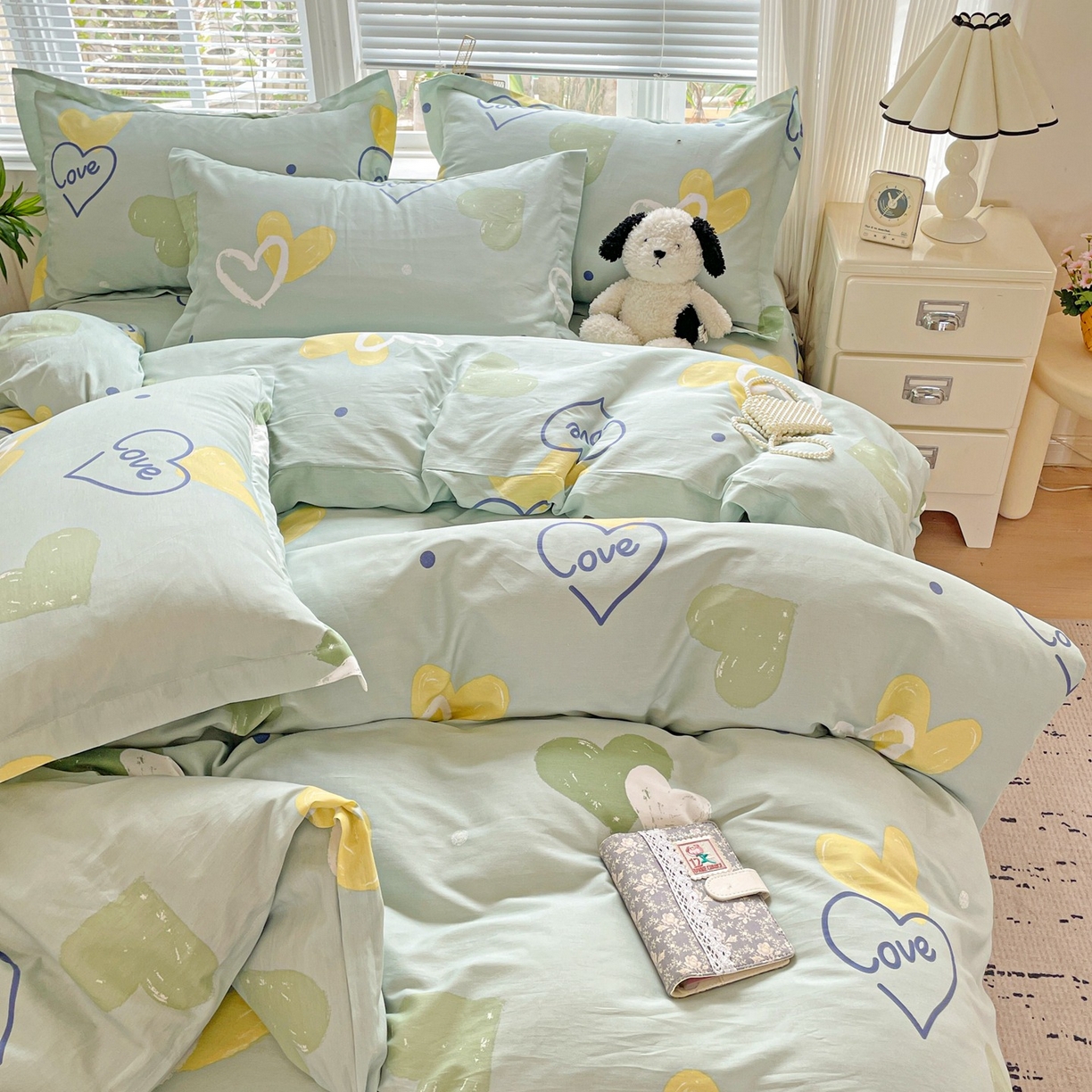 91家纺网 家纺一手货源 找家纺 文黛家居 2025新款全棉喷气印花全棉纯棉印花系列四件套 心愿恋曲