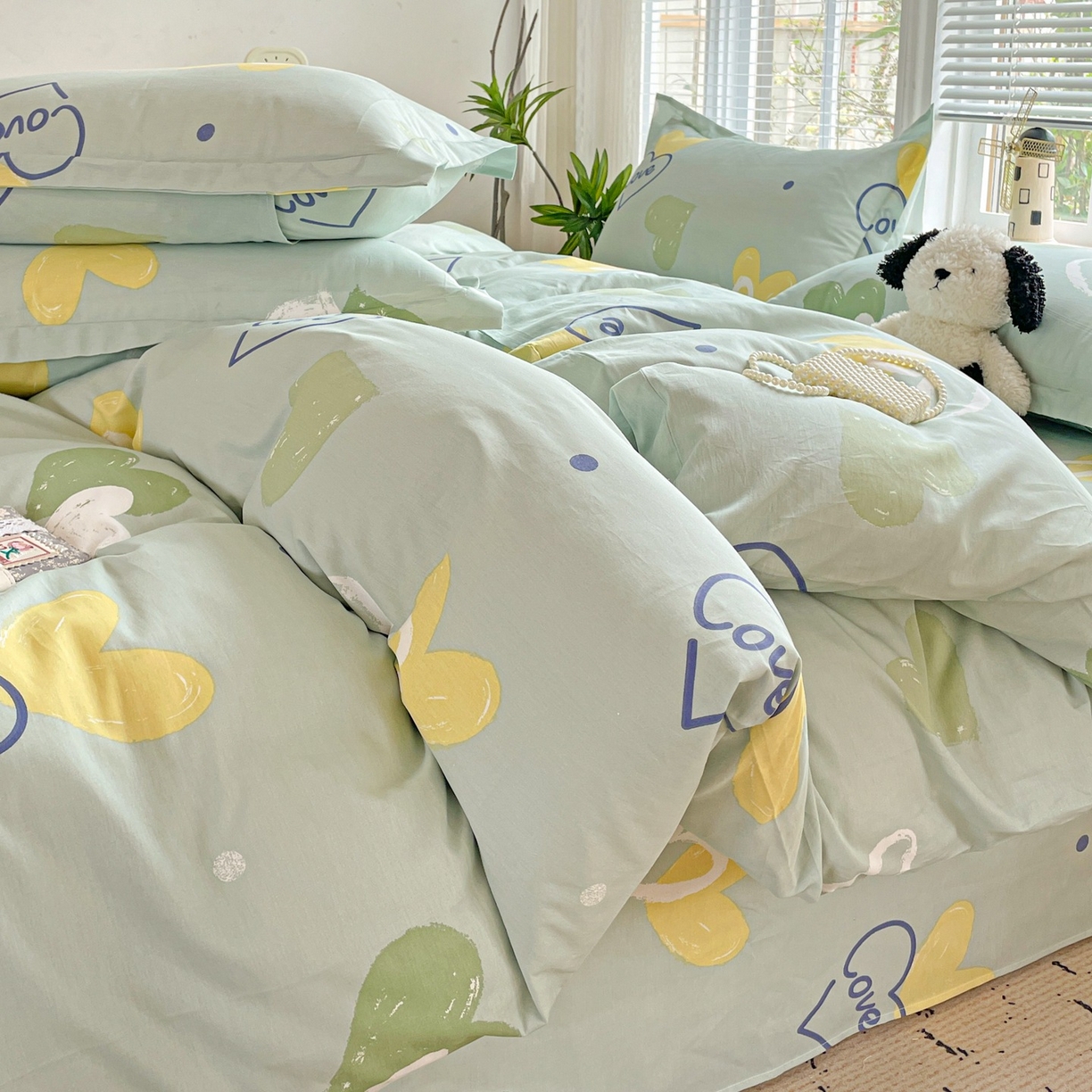 91家纺网 家纺一手货源 找家纺 文黛家居 2025新款全棉喷气印花全棉纯棉印花系列四件套 心愿恋曲