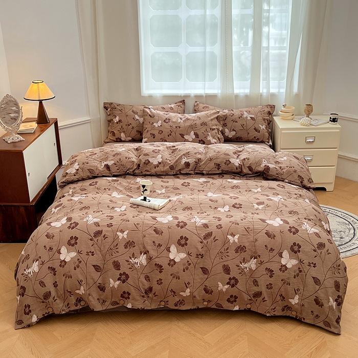 91家纺网 家纺一手货源 找家纺 优佳优品 2025秋冬新款A类高克重亚麻复古侘季风复麻系列四件套 蝶影繁华