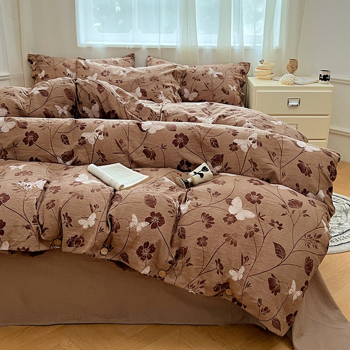 91家纺网 家纺一手货源 找家纺 优佳优品 2025秋冬新款A类高克重亚麻复古侘季风复麻系列四件套 蝶影繁华