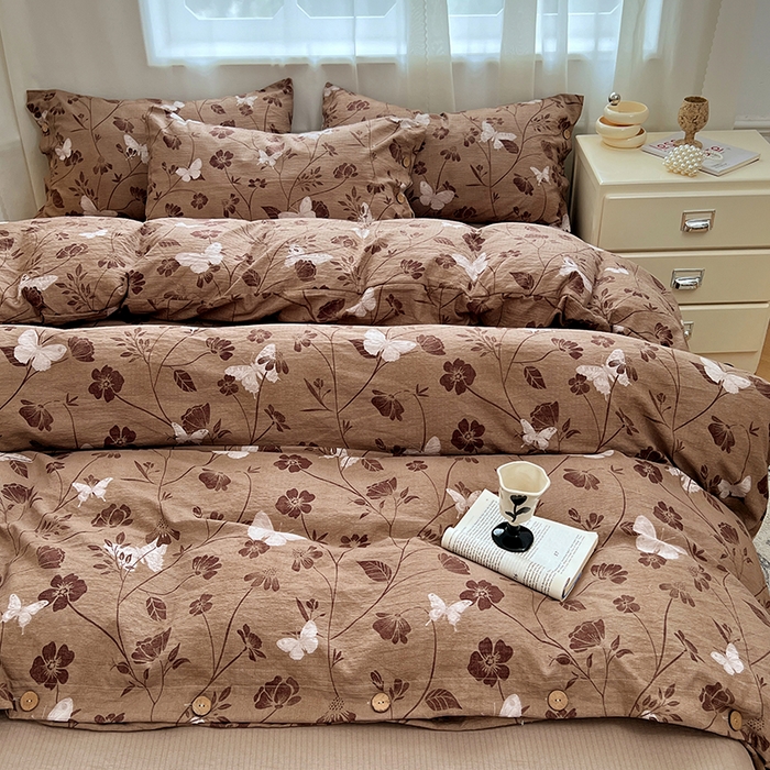 91家纺网 家纺一手货源 找家纺 优佳优品 2025秋冬新款A类高克重亚麻复古侘季风复麻系列四件套 蝶影繁华